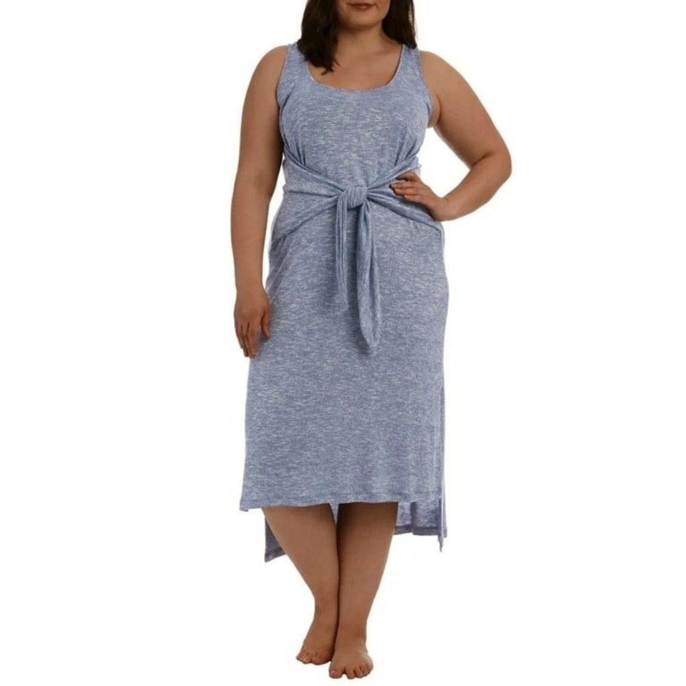 La Blanca Tie Front Sleeveless Midi Dress Cover Up Blue Size Large